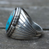 Vintage Sterling Turquoise Ribbed Band Ring 9.5
