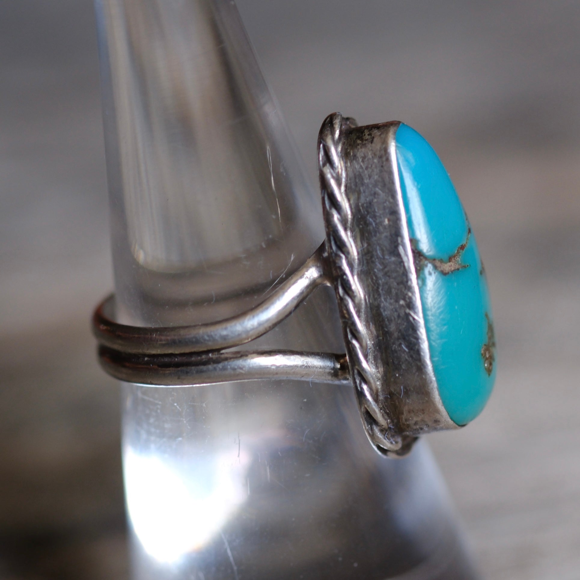 Vintage Sterling Turquoise Roper Ring 6.5