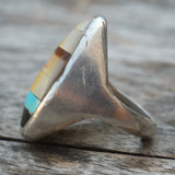 Vintage Sterling Multistone Inlay Ring 9.5