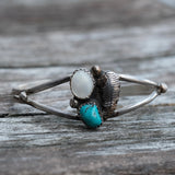 Vintage Sterling Turquoise and Mother Of Pearl Cuff