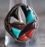 Vintage Sterling Multistone Inlay Thunderbird Ring 12.25