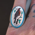 Vintage Sterling Inlaid Stone Bird Ring 7.75