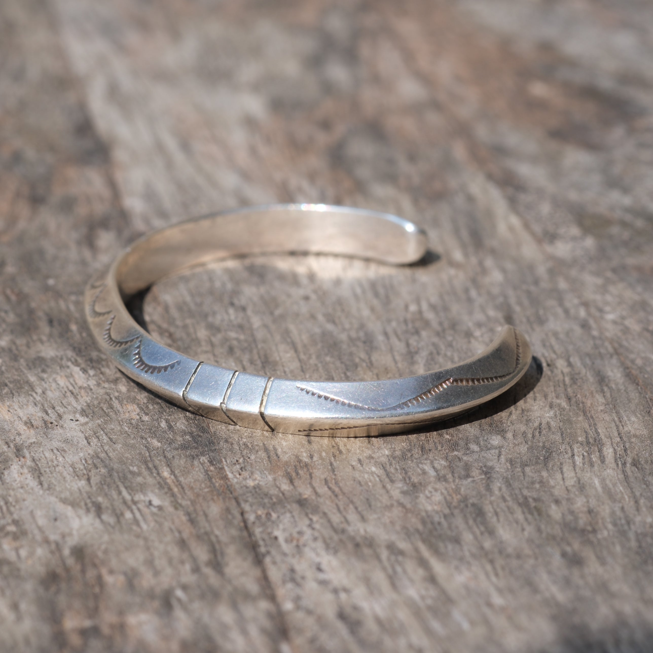 Vintage Sterling Silver Chunky Stamped Triangle Cuff