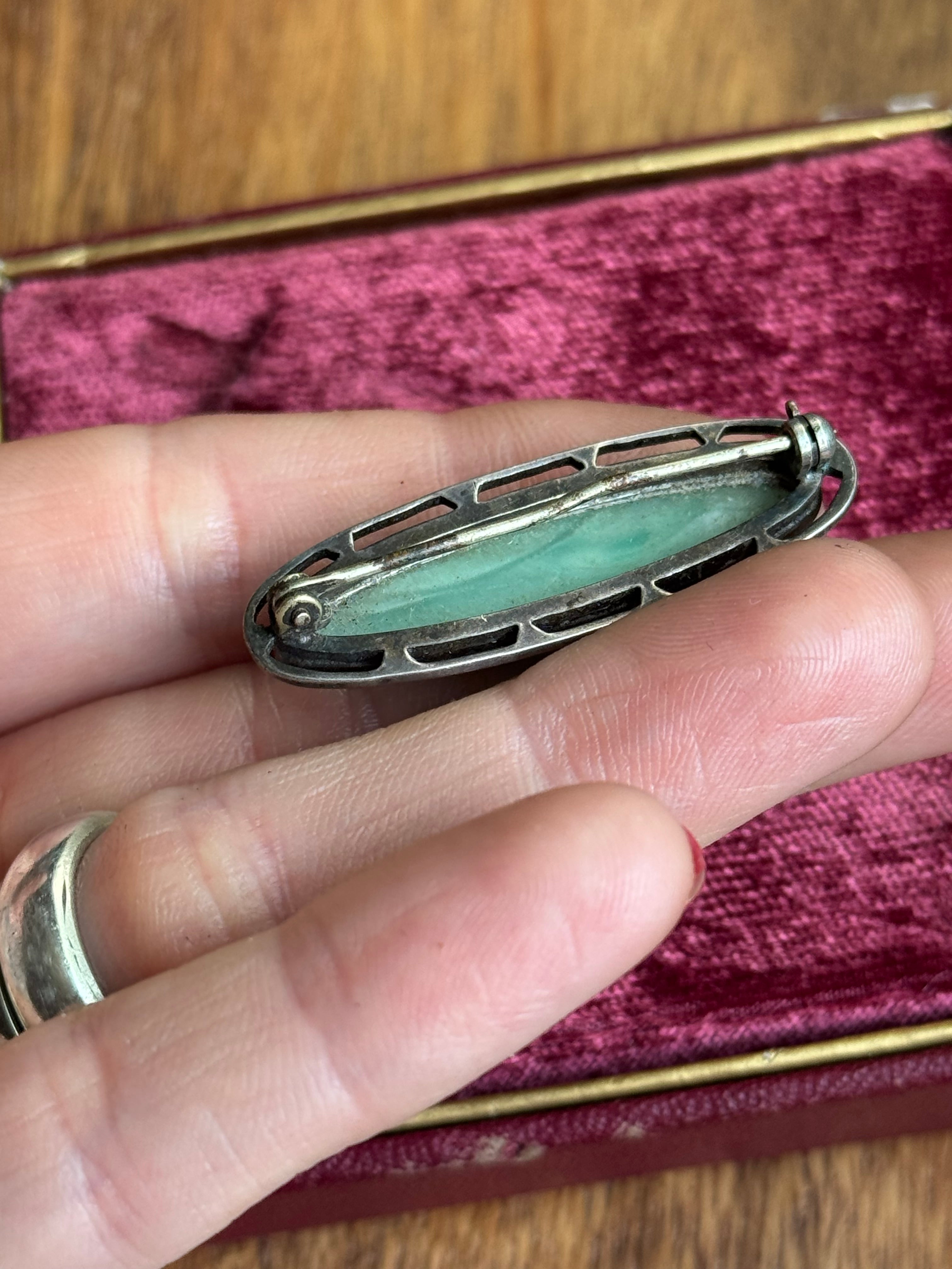 Vintage Sterling Silver Marbled Resin Framed Pin