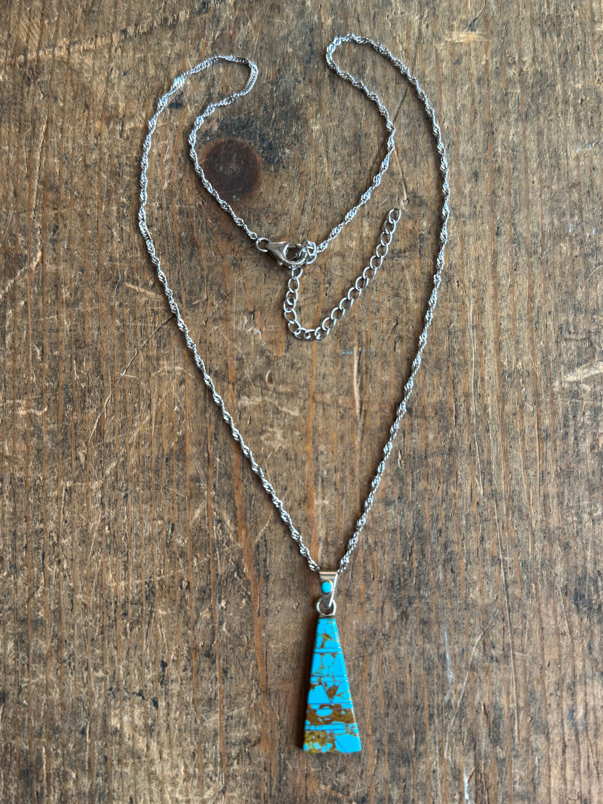 Vintage Sterling Silver Turquoise Inlay Triangle Necklace