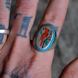 Vintage Sterling Inlaid Cardinal Ring 11.25