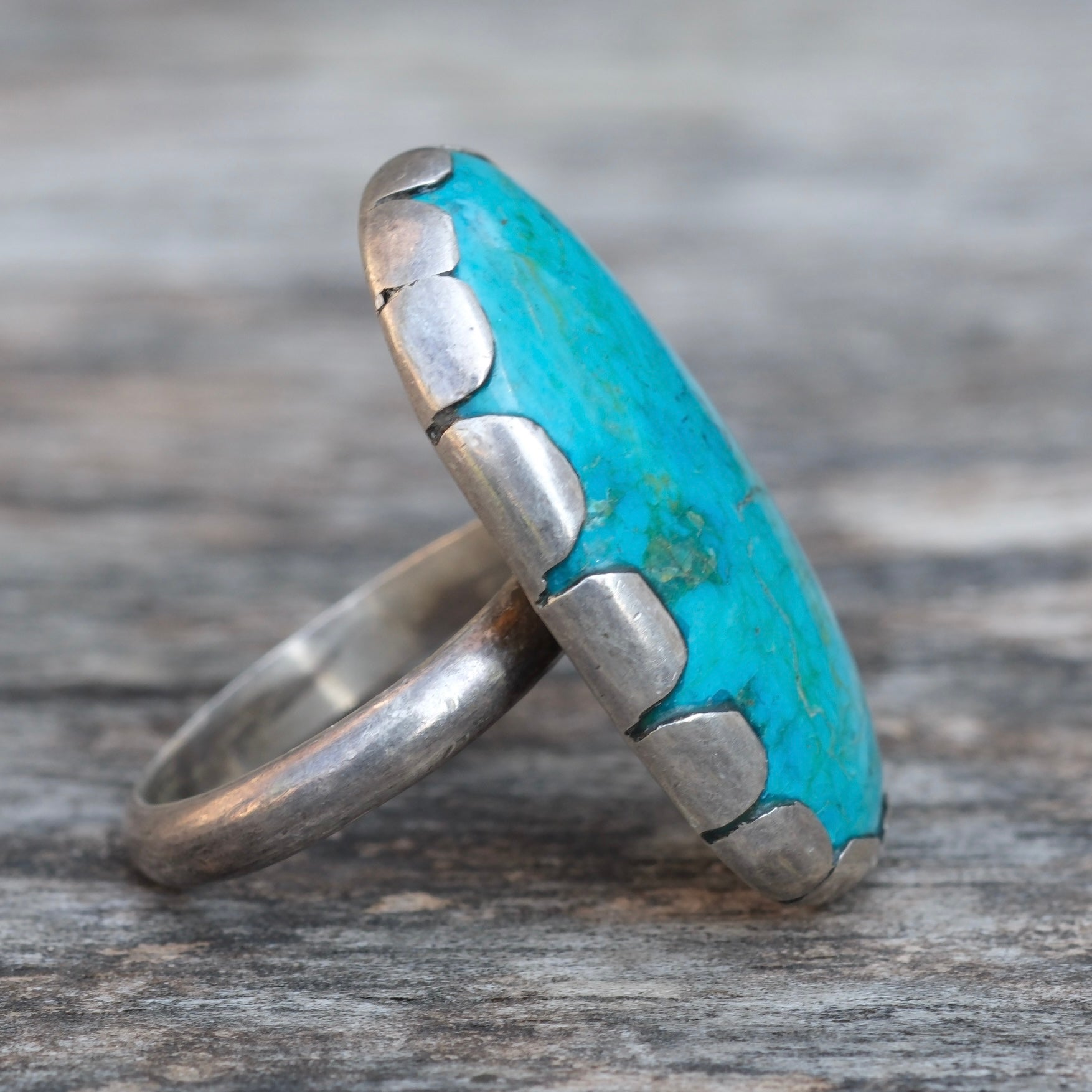 Vintage Sterling Turquoise Ring 6.75