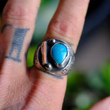 Vintage Sterling Turquoise and Coral Stamped Band Ring 9.25