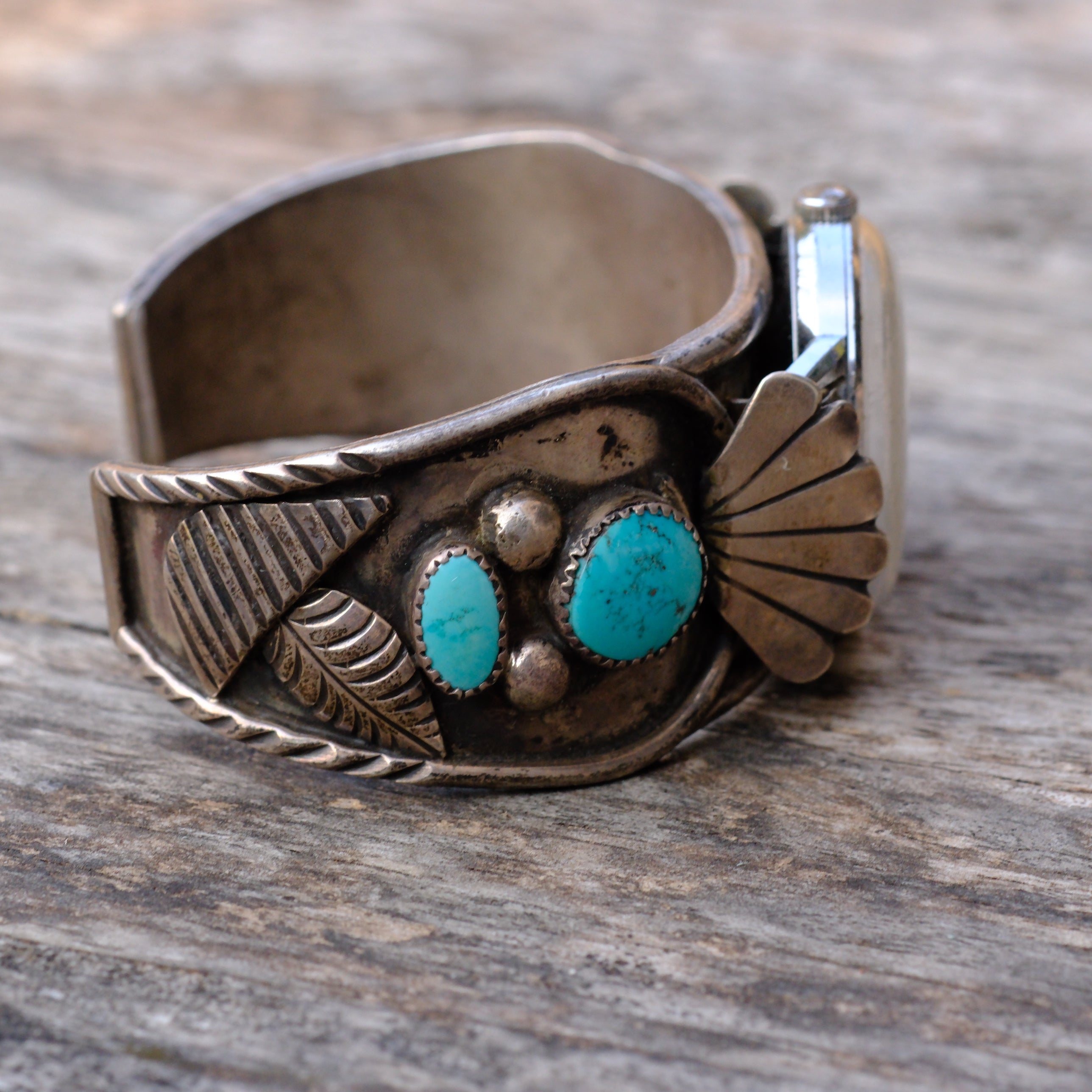 Vintage Sterling Turquoise Cuff Watch Cuff Bracelet