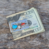 Vintage Turquoise and Coral Feather Money Clip