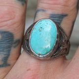 Vintage Sterling Turquoise Thunderbird Ring 10.5