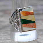 Vintage Sterling Multistone Inlay Thunderbird Ring 11.25