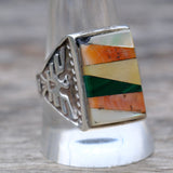 Vintage Sterling Multistone Inlay Thunderbird Ring 11.25