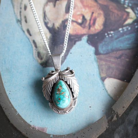 Vintage Sterling Turquoise Feather Necklace