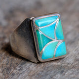 Vintage Sterling Turquoise Fish Scale Inlay Ring 10
