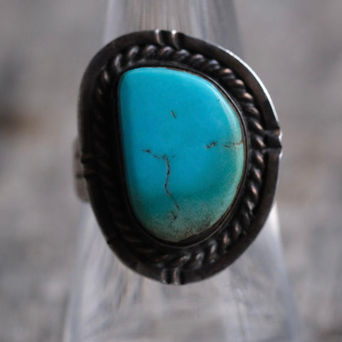 Vintage Sterling Turquoise Roped Ring 7.5