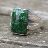 Vintage Sterling Green Agate Signet Ring 10.5
