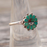 Vintage Sterling Turquoise Inlay Zuni Surface Ring 7.5