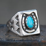 Vintage Sterling Turquoise Horseshoe Ring 9.5