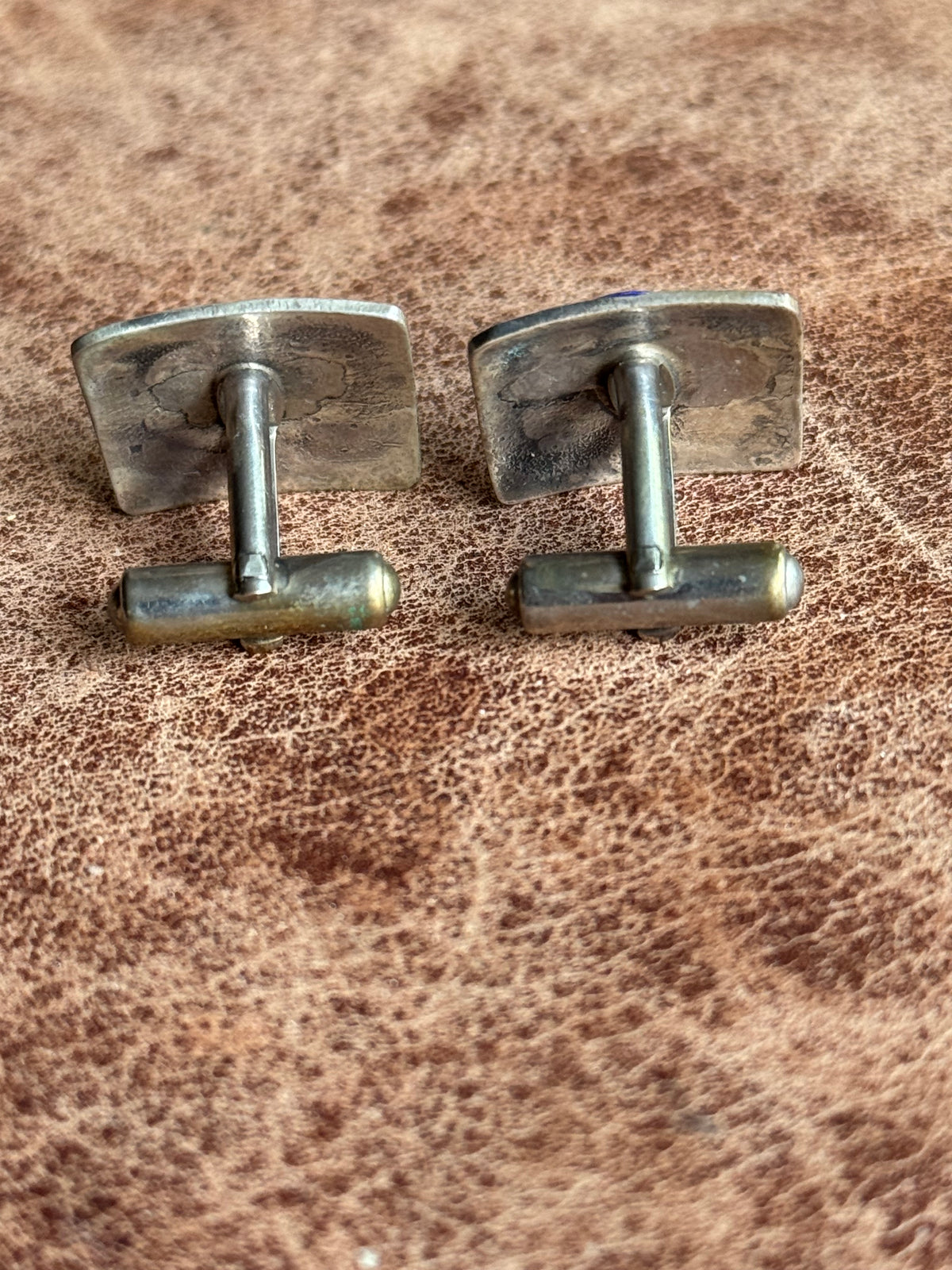 Vintage Sterling Silver Stamped Lapis Square Cufflinks