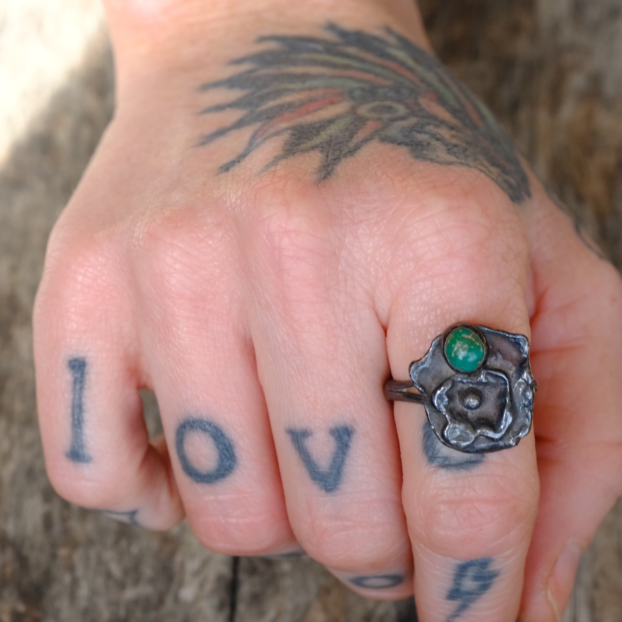 Vintage Sterling Turquoise Ring 7.5