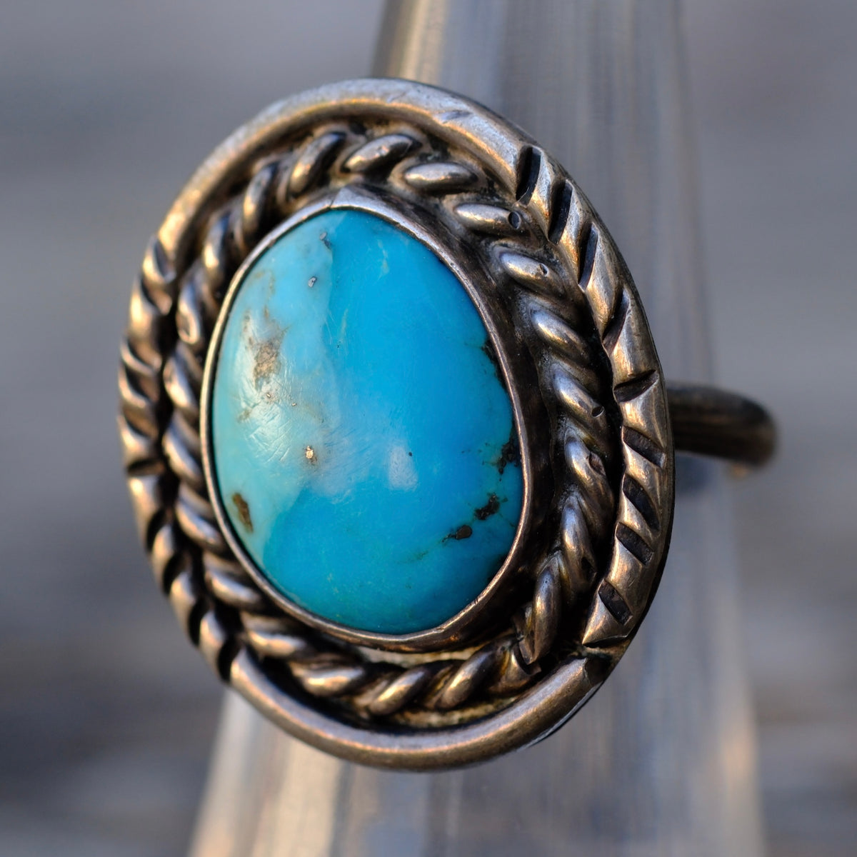 Vintage Sterling Turquoise Roper Ring 6
