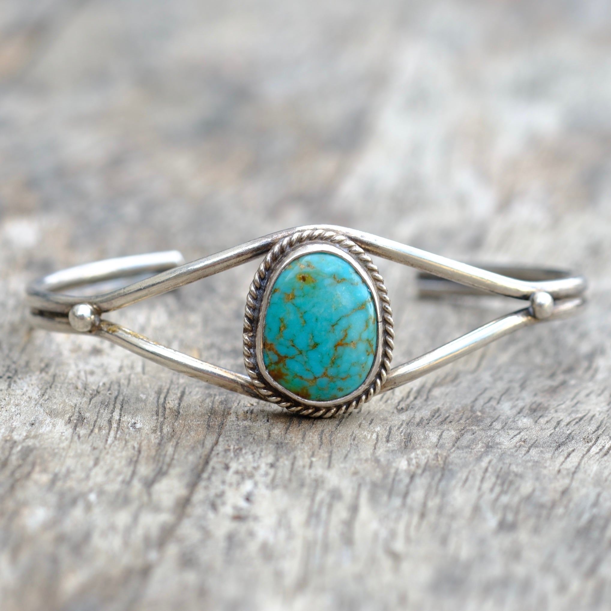 Vintage Sterling Turquoise Roper Cuff Bracelet