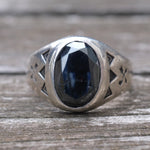 Vintage Sterling Hematite Stamped Arrows Ring 11.25