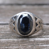 Vintage Sterling Hematite Stamped Arrows Ring 11.25