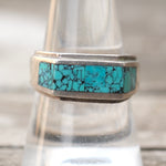 Vintage Sterling Turquoise Inlay Band 9.5