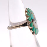 Vintage Sterling Zuni Sun Face Turquoise Ring 5.75