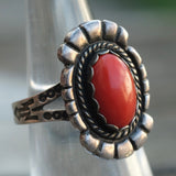 Vintage Sterling Coral Ring 5.25