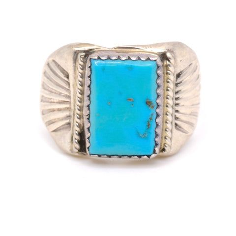 Vintage Sterling Turquoise Stamped Band Ring 9.25