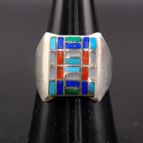 Vintage Sterling Multistone Inlay Ring 8