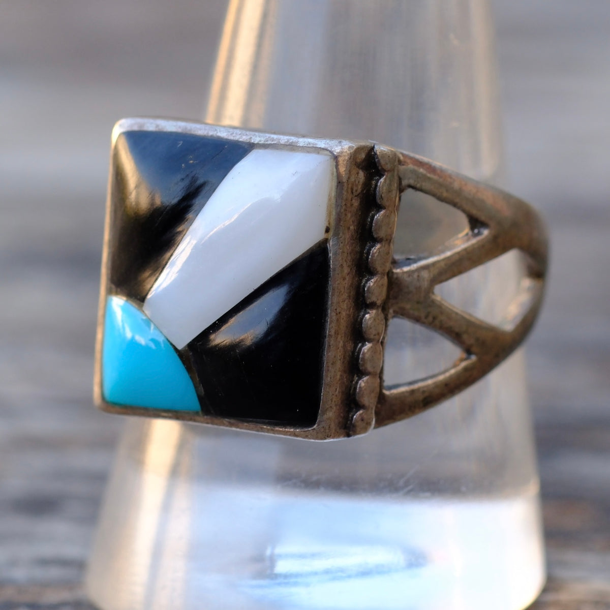 Vintage Sterling Multistone Inlay Sunrise Ring 10.5