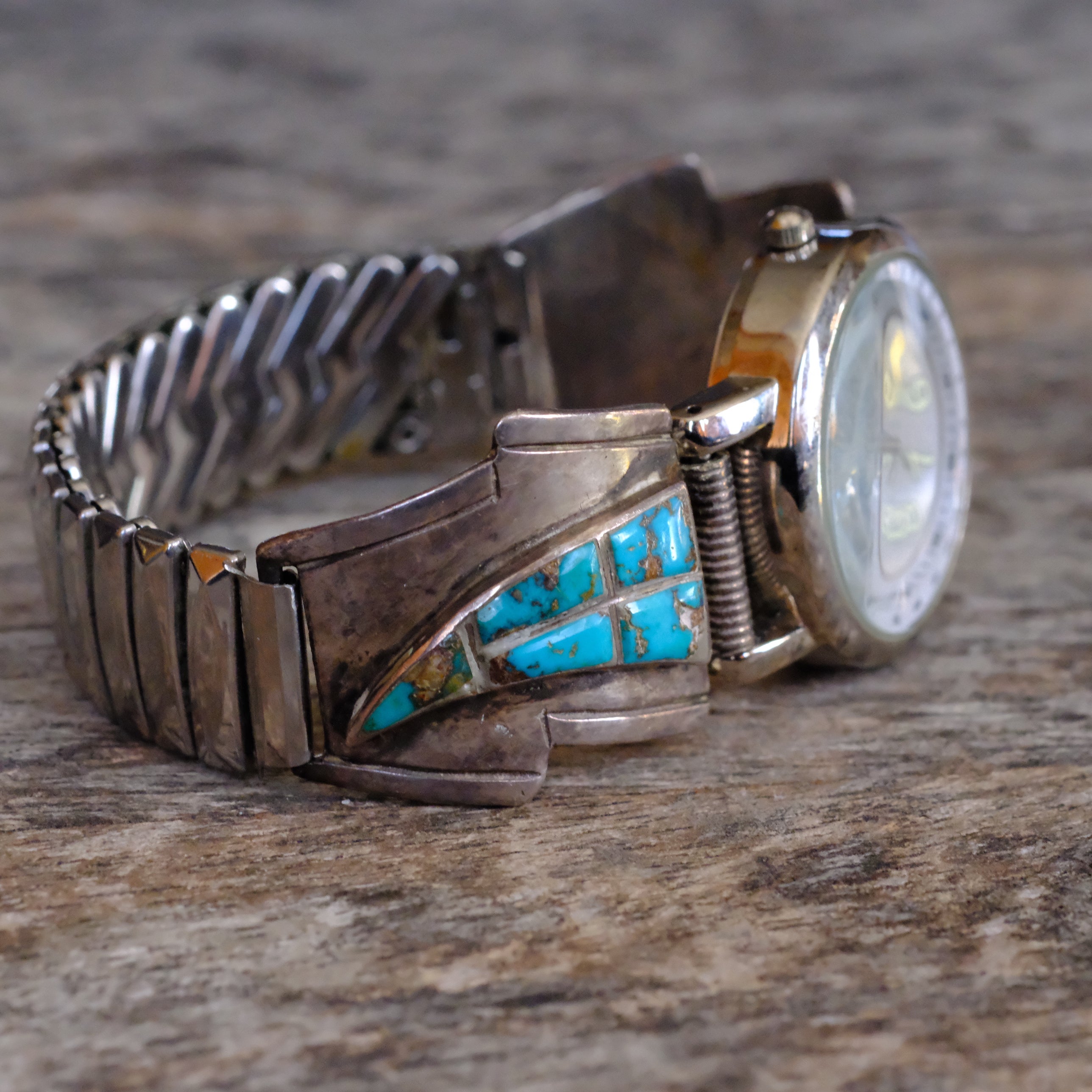 Vintage Sterling Turquoise Inlay Watch