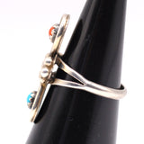 Vintage Sterling Turquoise and Coral Ring 5.5