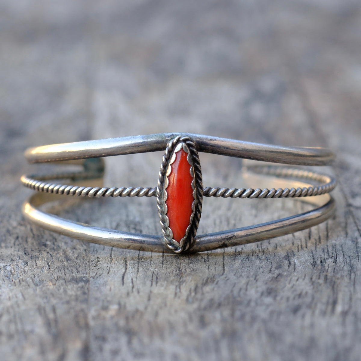 Vintage Sterling Coral Cuff Bracelet