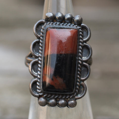 Vintage Sterling Petrified Wood Ring 3.75
