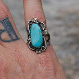 Vintage Sterling Turquoise Florette Ring 6.5