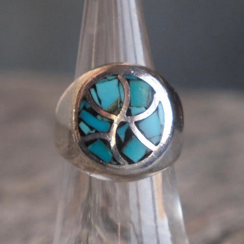 Vintage Sterling Turquoise Chip Inlay Ring 5.5