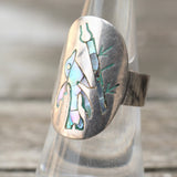 Vintage Sterling Abalone Inlay Bird Ring 7