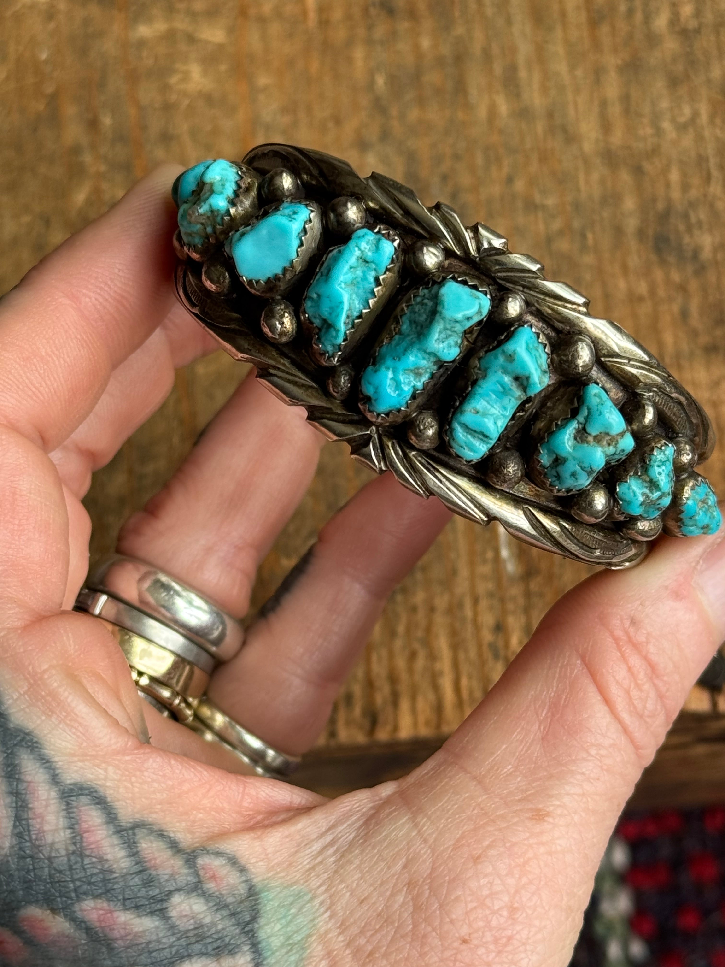 Vintage Sterling Silver Raw Turquoise Cuff