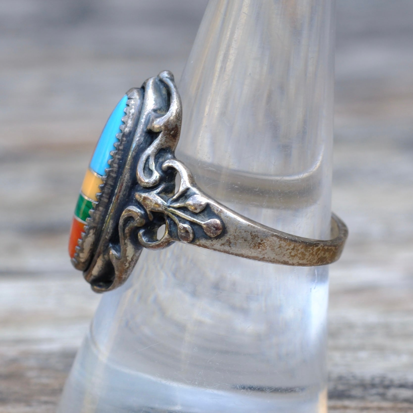 Vintage Sterling Multistone Inlay Ring 8.5