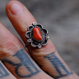 Vintage Sterling Coral Florette Ring 4.25