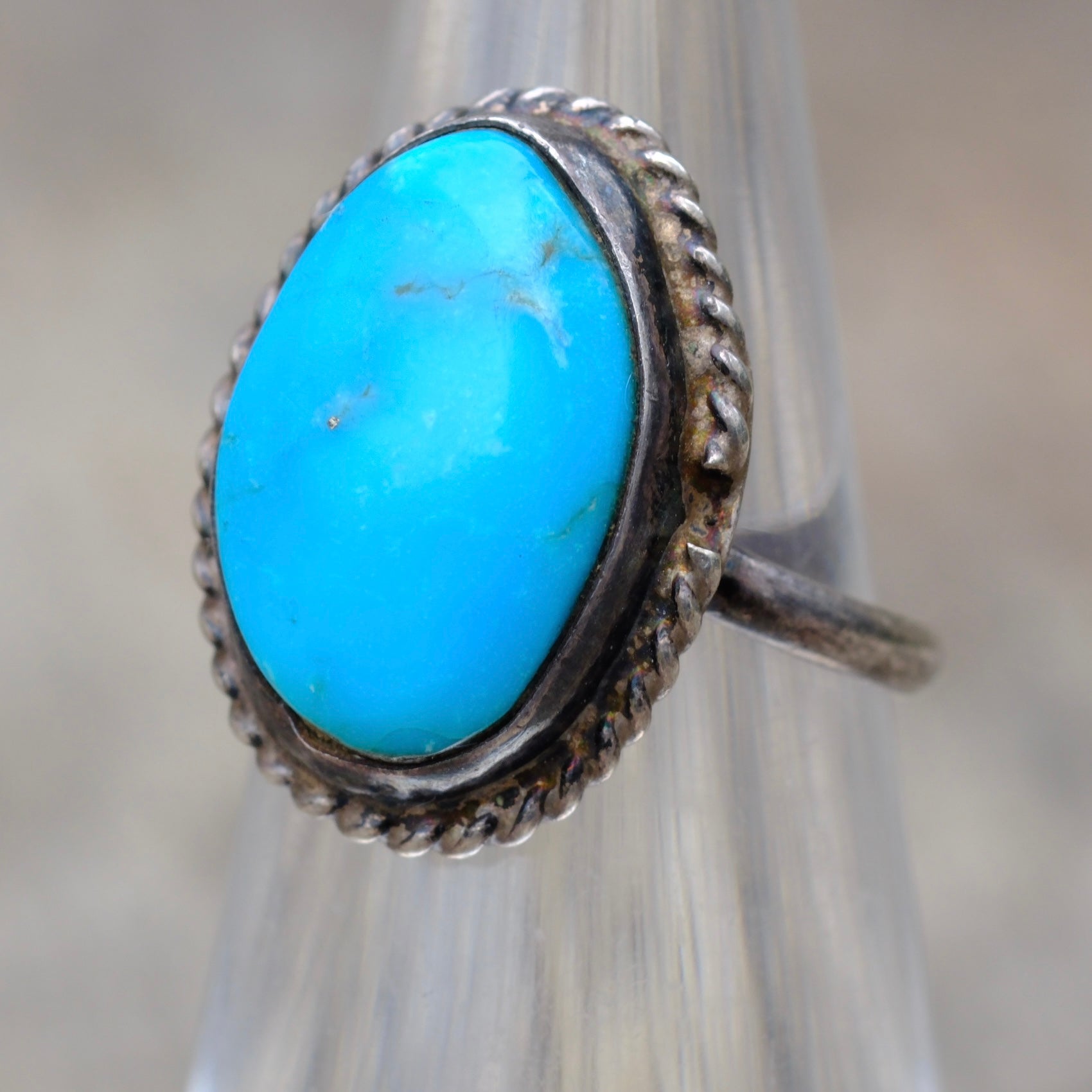 Vintage Sterling Turquoise Roper Ring 4