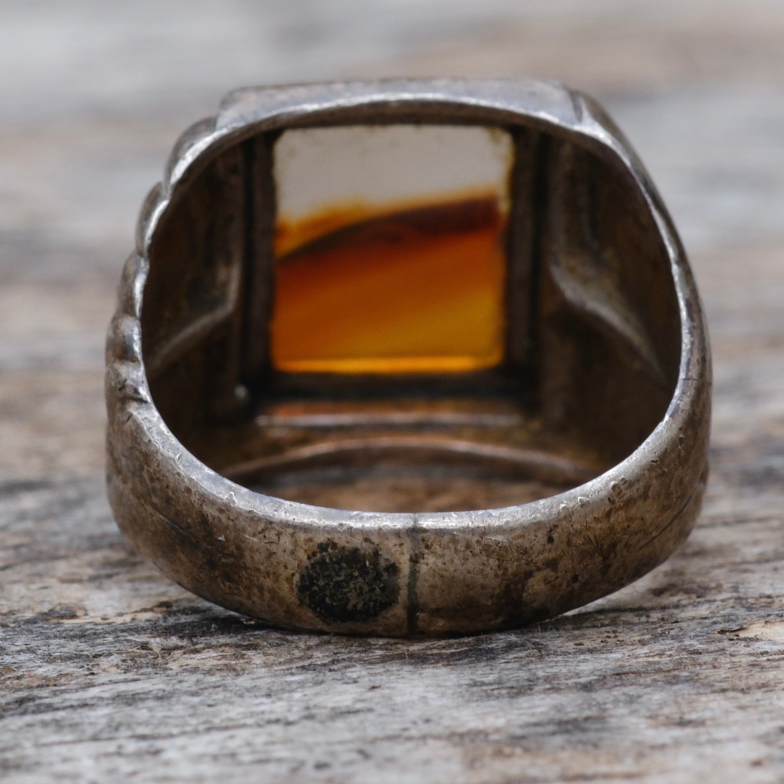 Vintage Sterling Agate Signet Ring 4.75