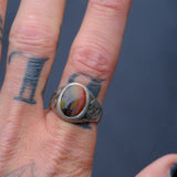 Vintage Sterling Petrified Wood Crossed Arrows Ring 11.25