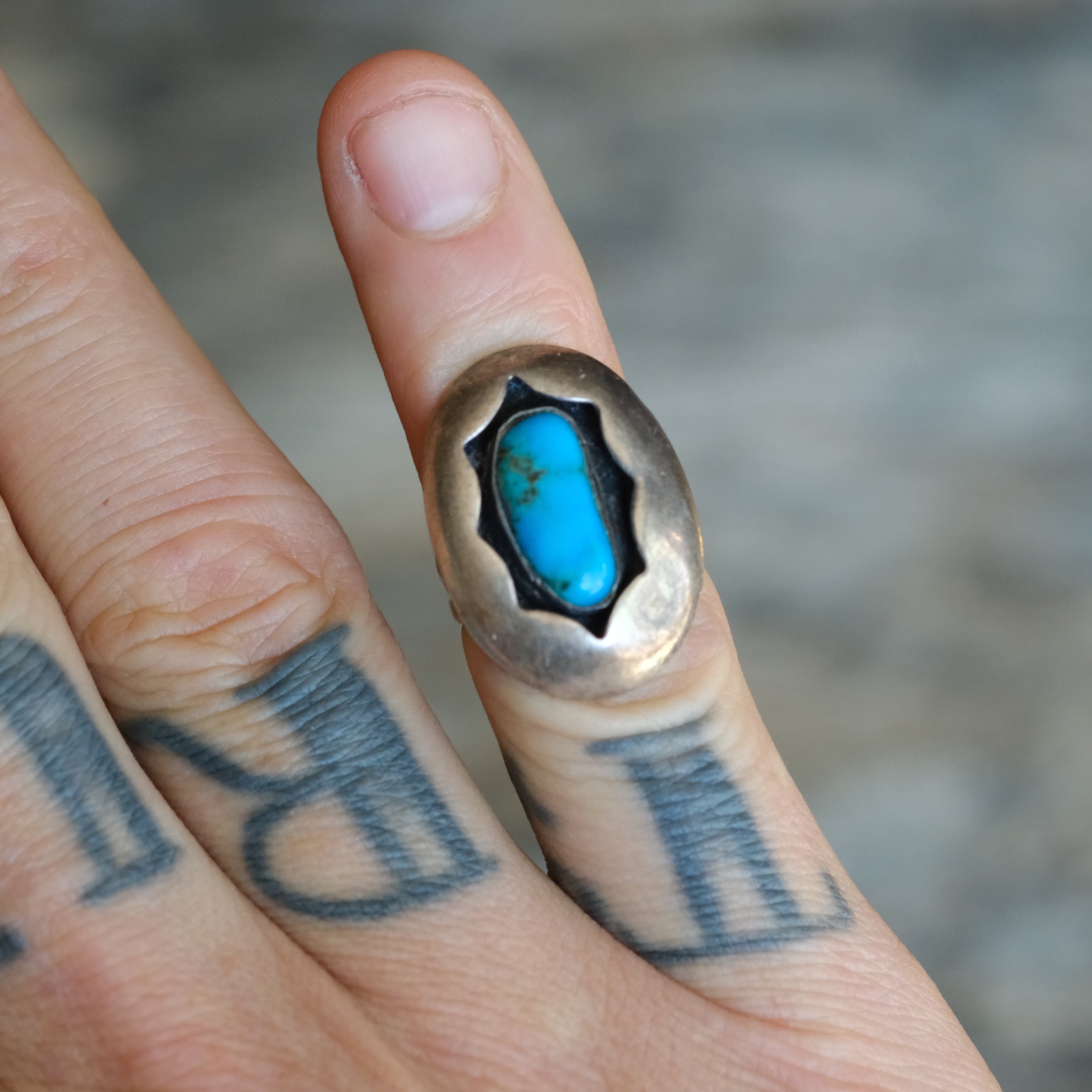 Vintage Sterling Turquoise Shadowbox Ring 4