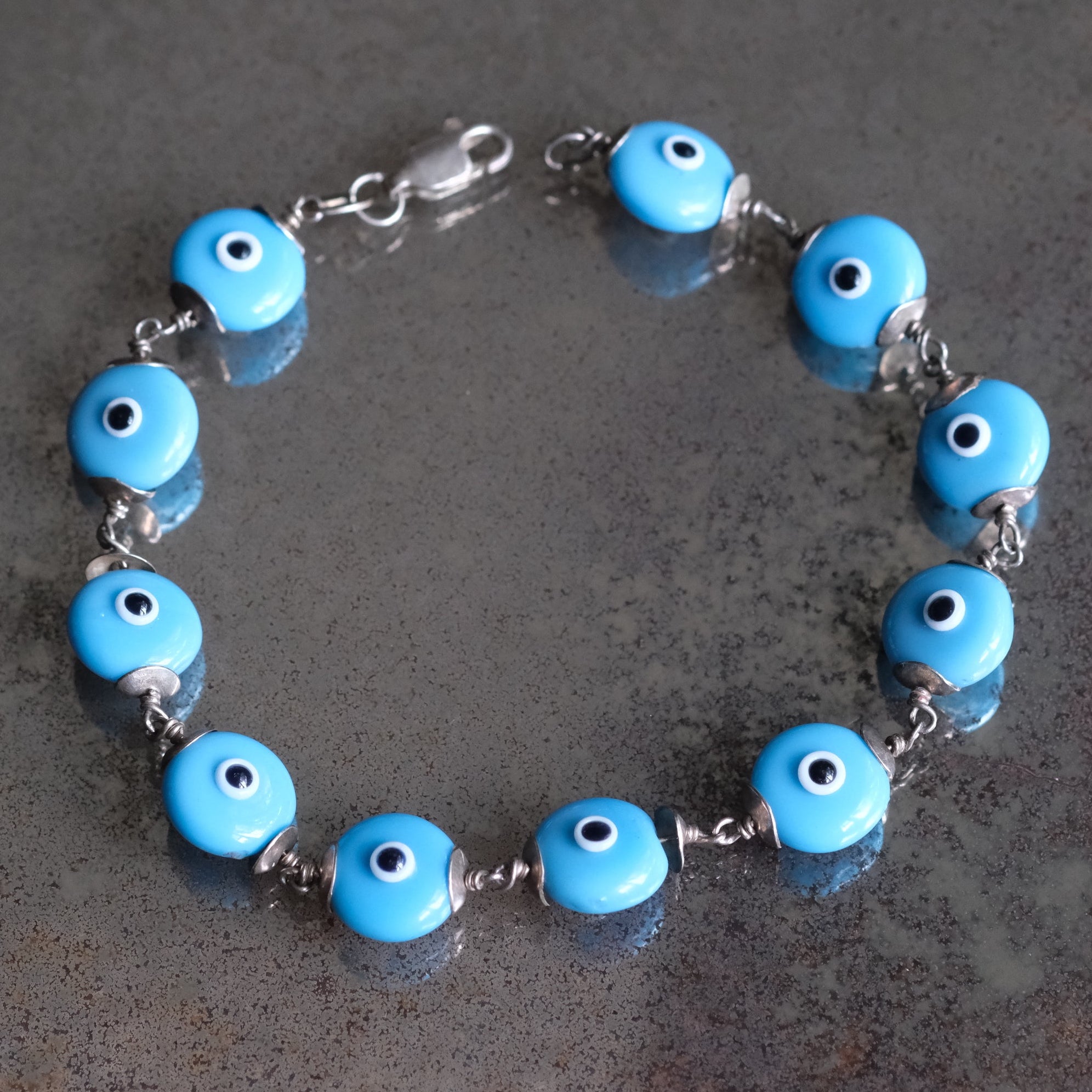 Vintage Sterling Evil Eye Bracelet 7.75"